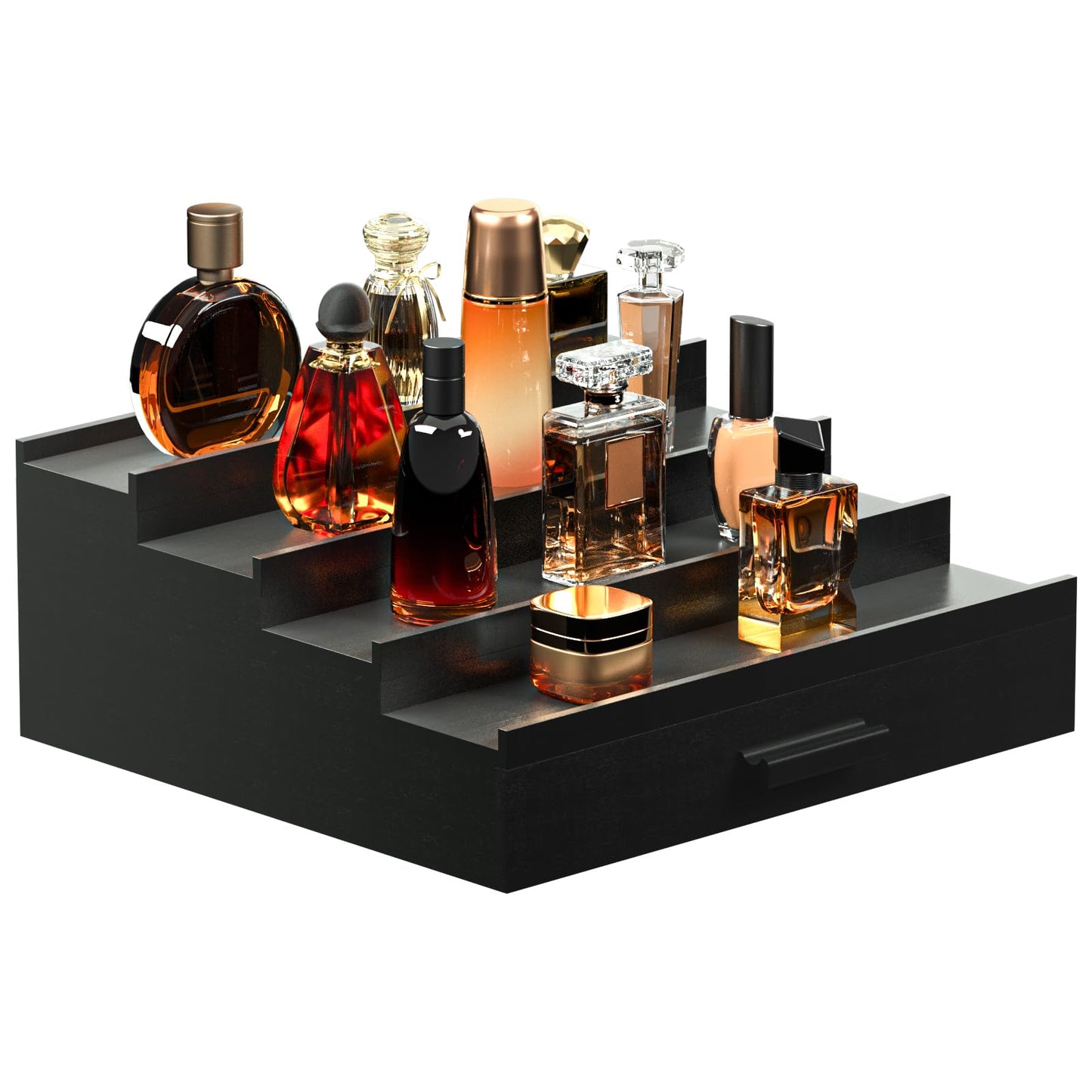 Sephyroth Cologne Organizer for Men 4 Tier of Elevated Cologne Display Shelf with Drawer Storage Perfume Organization and Storage Display Risers,Great Gift for Man(4Tier-Black)