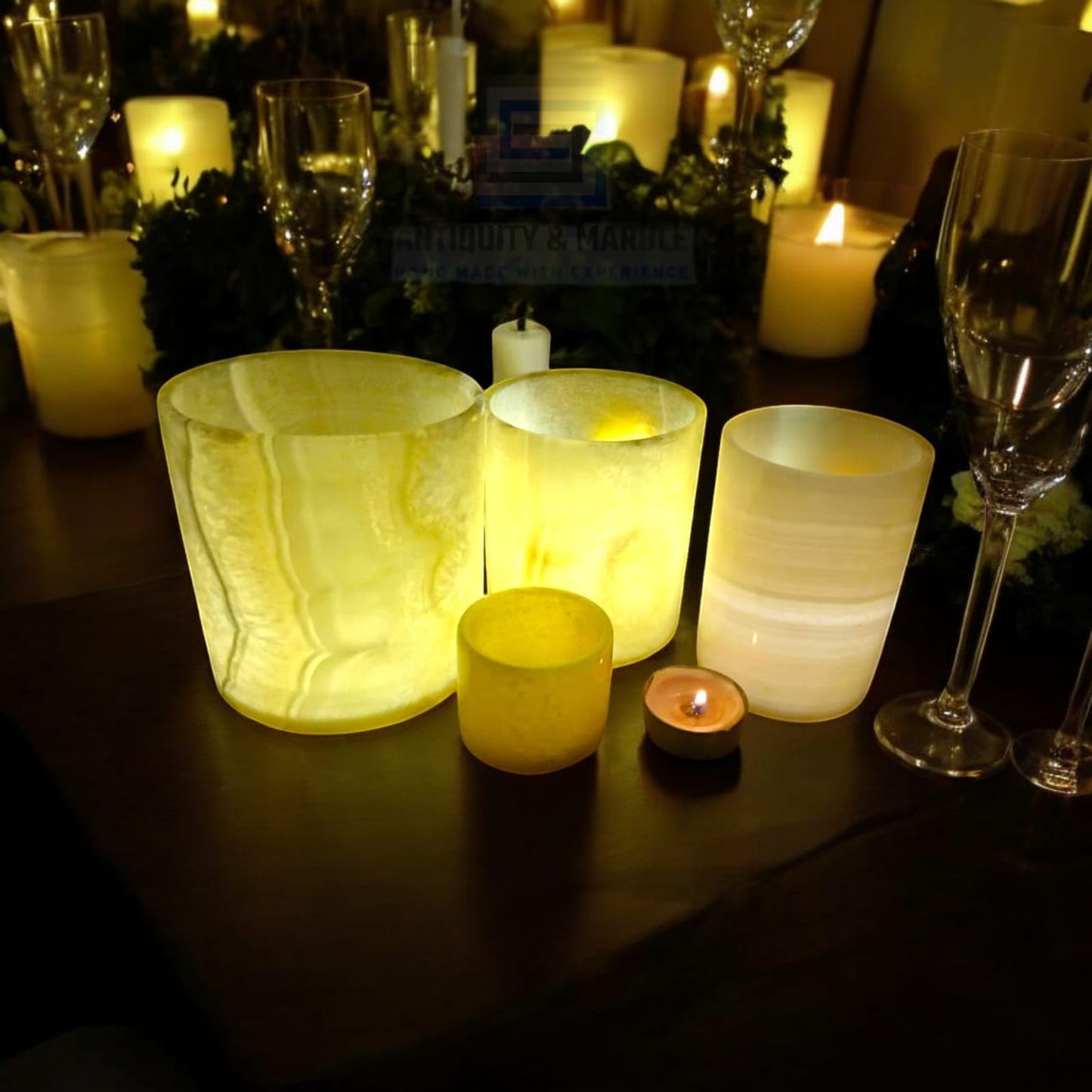 Alabaster Candle Holder Egyptian Handmade – Luxurious Tealight Holder with Soft Glow – Natural Stone for Home, Spa & Meditation – Décor Piece, Relaxing Ambience Multiple Sizes.(Small)