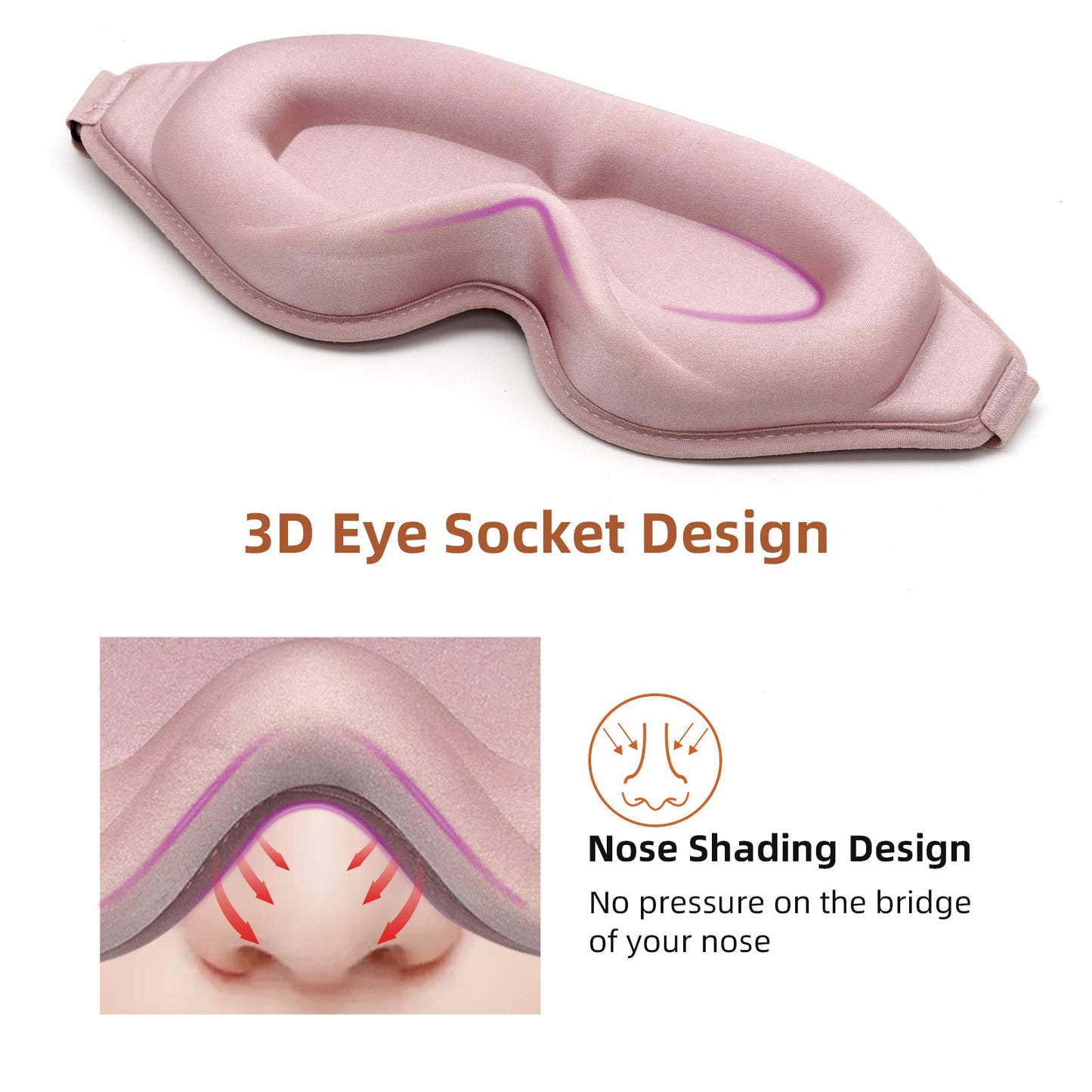 3D Contoured Sleep Mask for Women Men,Effective Light Blocking Eye Mask Sleeping Soft Night Blindfold with Adjustable Strap(Pink)