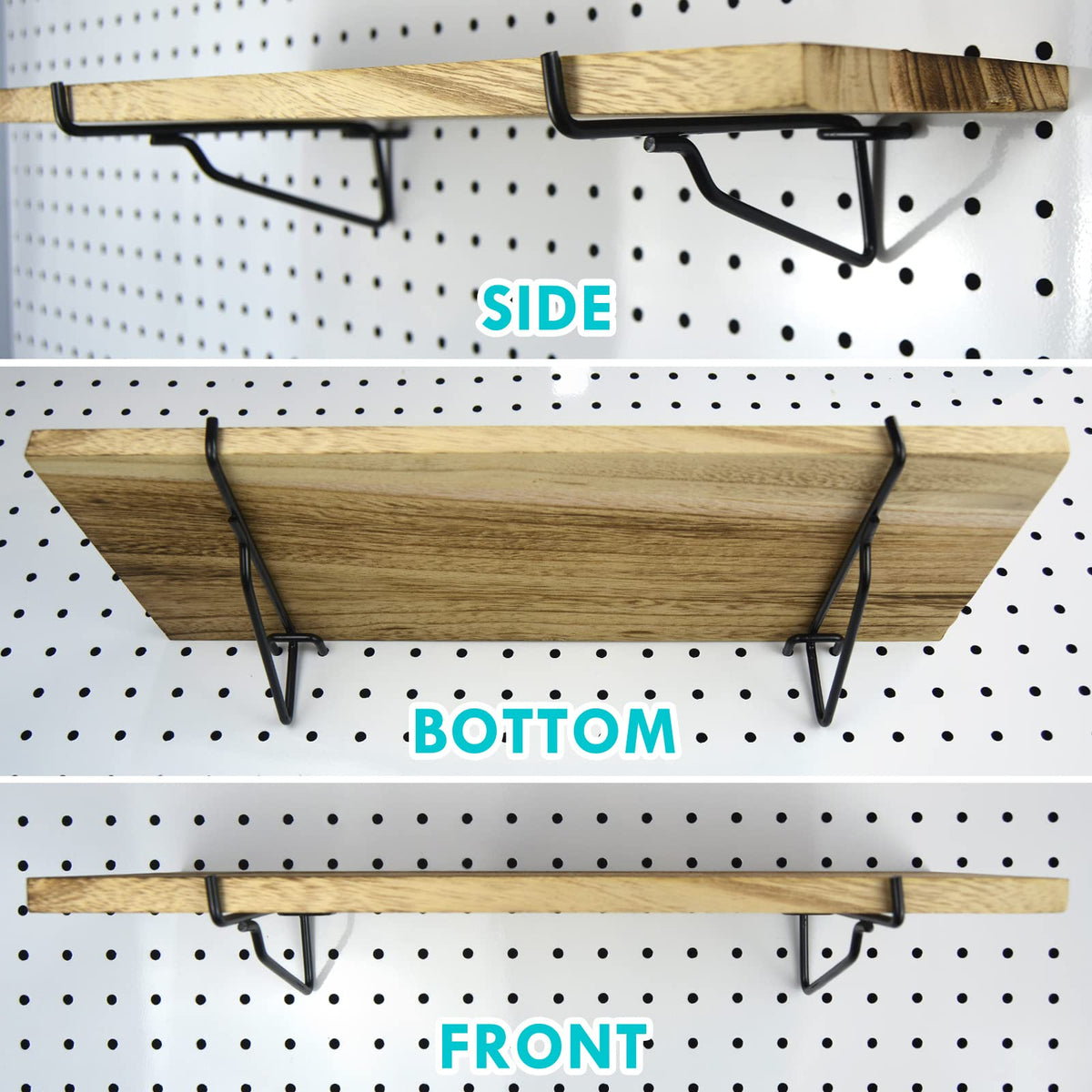 2 Pack Wooden Pegboard Shelves, 1/4 inch Peg Board Organizer Accessories, Shelves and Baskets Brackets, Display and Storage Shelving Rack for Garage Workbench Art Craft Room Office Hobby Workshop