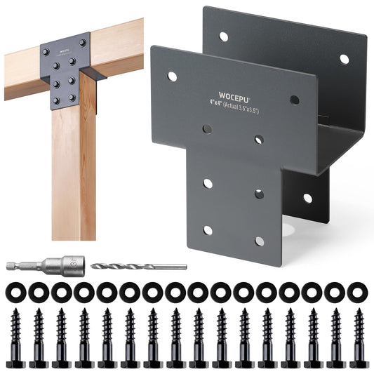Wocepu 2 Pack Heavy Duty 4x4 (Actual 3.5"x3.5") Stainless Steel Post Caps Tie Bracket, Fit Connecting Wood Gazebo, Deck Patio Post and Wood Beams Bracket (Dark Ggray)