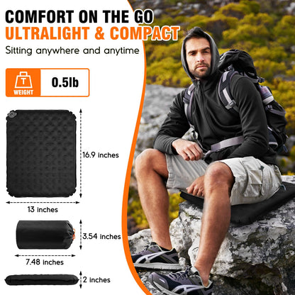 GDREAMT Inflatable Seat Cushion, Self-Inflating Memory Foam Stadium Seats Cushion Lightweight & Compact Chair Sitting Pad Airplane Cushion for Long Flight Travel Outdoor Camping Car Bleachers Office
