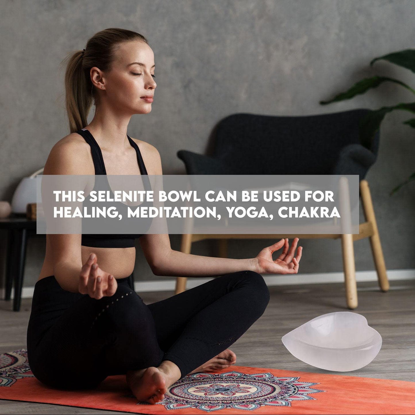 Himalayan Glow Natural Selenite Bowl Heart Shape Selenite Crystal - 10 cm for Reiki Healing Meditation Decoration, White