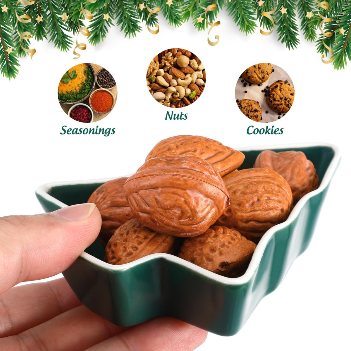 Garneck 2pcs Christmas Tree Shaped Appetizer Trays: Green Ceramic Serving Dishes for Candy Snacks Nut Creative Party Small Plates for Sauce Dessert for Xmas Holiday Decoration