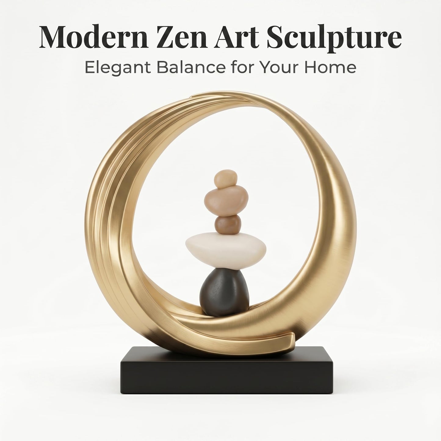 Abstract Zen Balance Sculpture, 10.4" H Modern Gold Spiral Faux Stone Stack Statue, Organic Resin Home Decor for Living Room, Bookshelf, Office, Minimalist Tabletop Art (Gold)