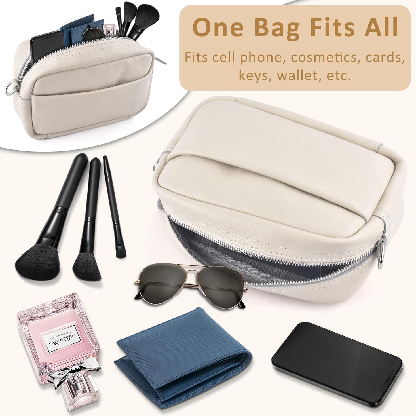BROTOU Crossbody Bag for Women, Leather Handbag & Shoulder Bag with Adjustable Wide Strap, Chain Strap & 3-Slot Card Holder, Camera Cross Body Bag for Lady Girl Shopping Daily Use (A-Beige)
