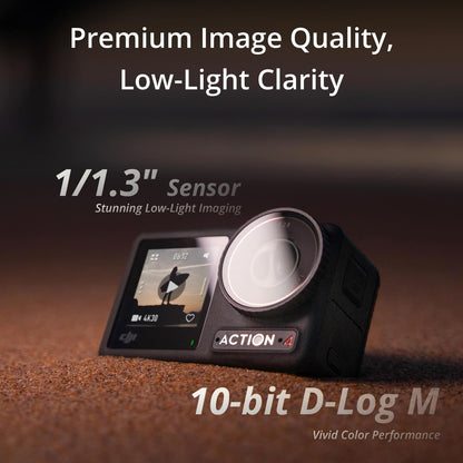 DJI Osmo Action 4 Standard Combo, 4K/120fps Waterproof Action Camera with a 1/1.3-Inch Sensor, Stunning Low-Light Imaging,10-bit & D-Log M Color Performance, Long-Lasting 160 Mins, Outdoor Camera