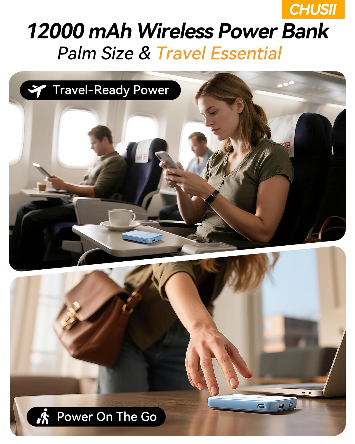 for Magsafe Portable Charger, 12000mAh Wireless Magnetic Power Bank with Stand and PD 20W Fast Charging, for Magsafe Battery Pack Compatible with iPhone 17/16/15/14/13 Series,Travel Camping Essential
