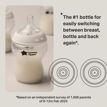 Tommee Tippee Natural Start Baby Bottles for 0m+, Pack of 3 260ml Baby Bottles, with Slow Flow Breast-Like Teat for a Natural Latch, Self-Sterilising and BPA Free, Baby Feeding Essentials