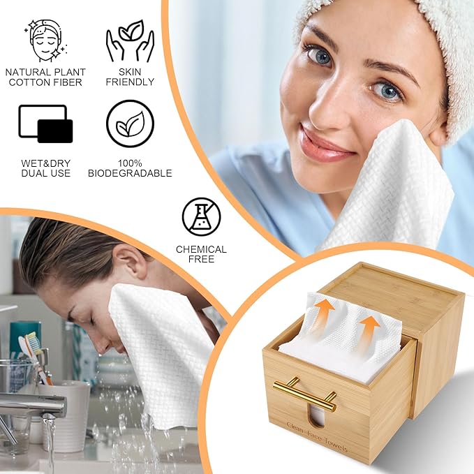 Disposable Face Towel Holder Bamboo Storage Box