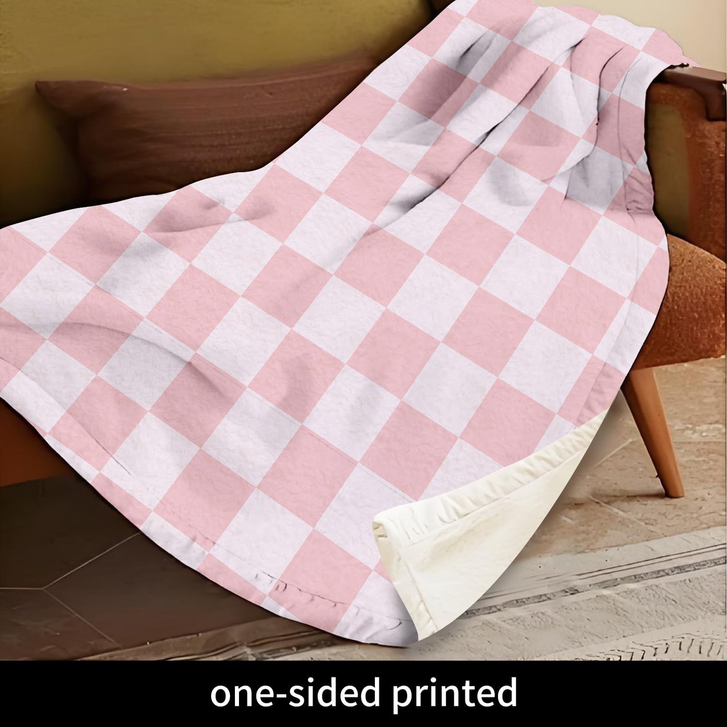 ANIOXCK Throw Blanket for Couch, 300GSM Warm Soft Cozy Flannel Blanket, Cute Blanket for All Seasons Bedroom Home Decor Gifts, Pink Cute Checkerboards 50x60 Inches