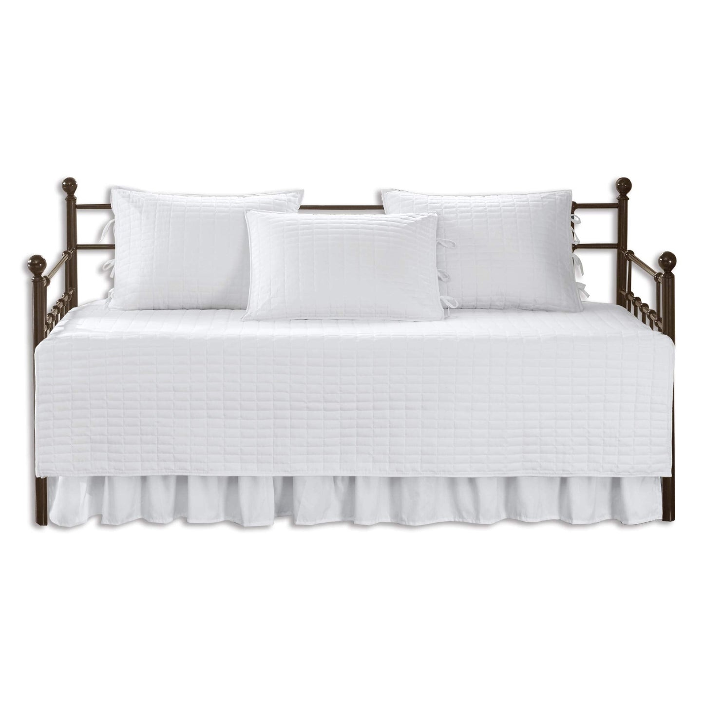 Comfort Spaces Daybed Cover - Luxe Double Sided Quilting, All Season Cozy Bedding with Bedskirt, Matching Shams, Kienna White 75"x39" 5 Piece