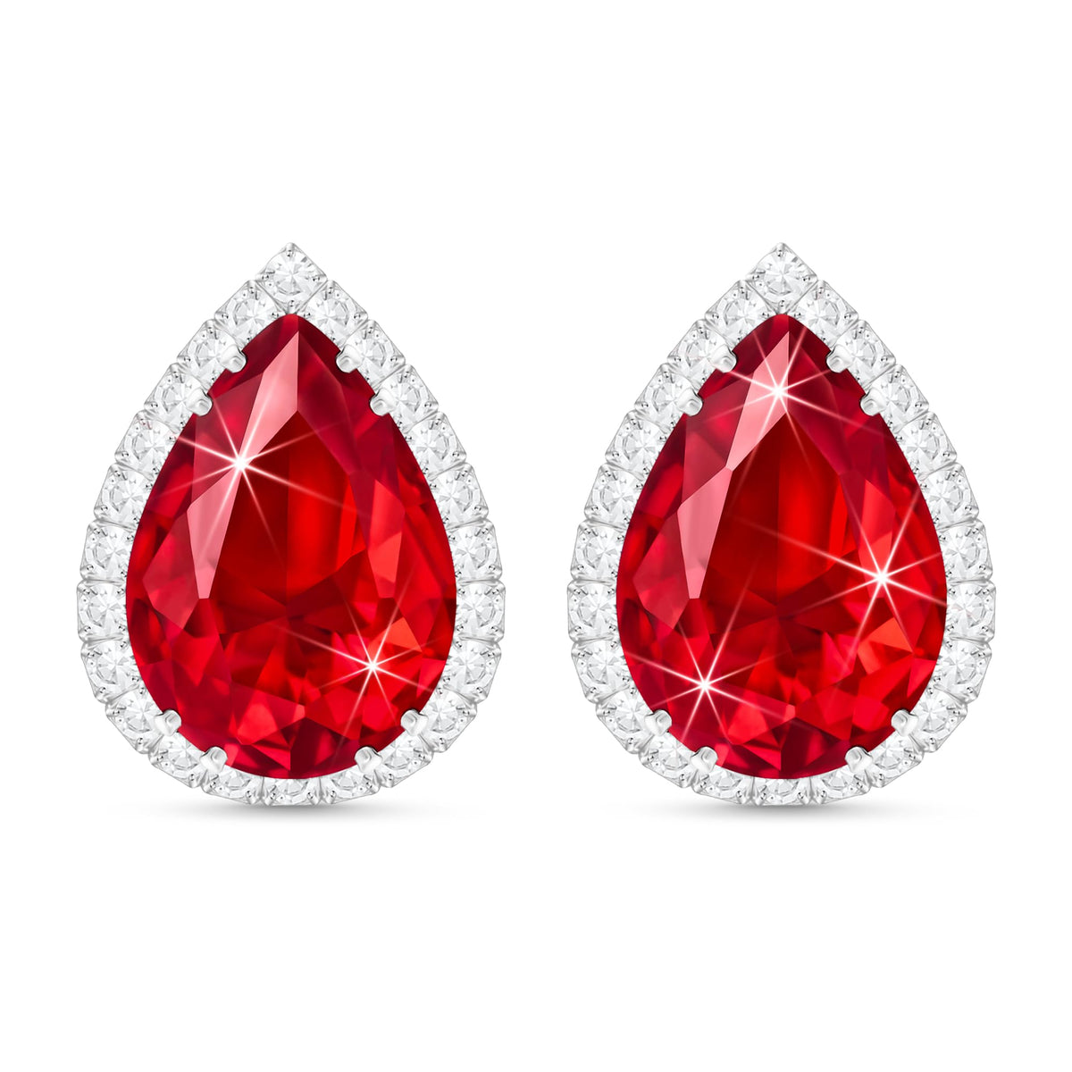 Linawe Silver Red Imitation Diamond Stud Earrings for Women, Ruby Cubic Zirconia Teardrop Rhinestone Crystal Earrings Studs, Wedding Earrings Bridal Bridesmaid, Ear Piercing Jewelry