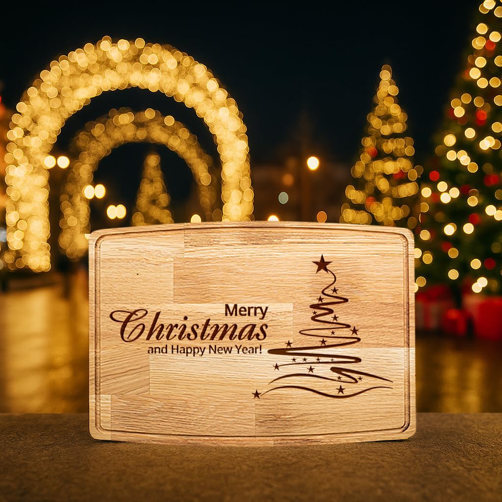 2026 Christmas Cutting Board – Laser Engraved Wooden Holiday Charcuterie Board, Merry Kitchen Décor, Christmas Gift for Family, Friends, Mom, Dad & Housewarming (11.5" X 7.5 Oak Wood Compact)