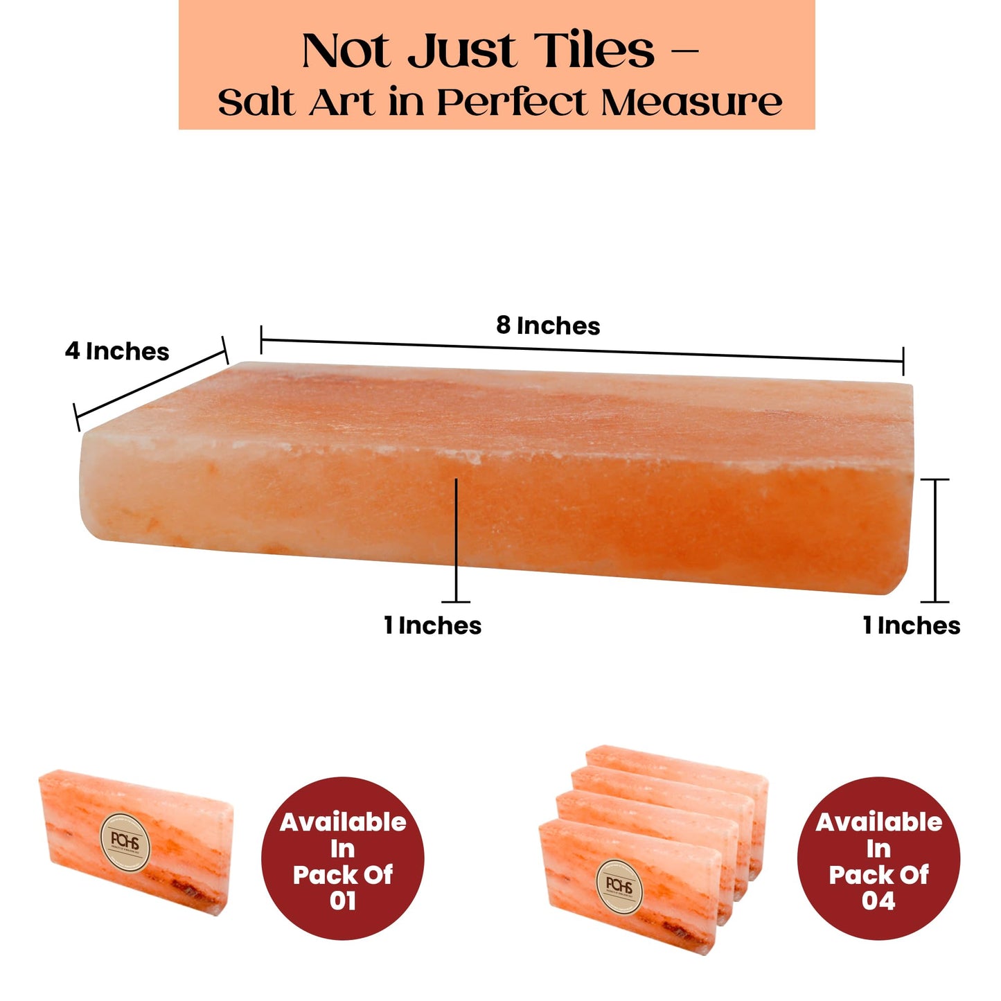 POHS Himalayan Pink Salt Tiles 8’’x4’’x1’’ Pack of 4 for Home Sauna, Spa and Salt Wall Block for Home décor,2.75 lbs Each Tile