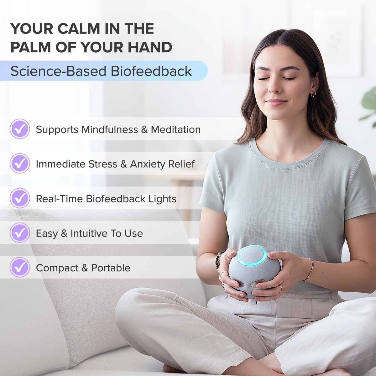 Reflect Orb: Smart Tracker for Stress Relief & Mental Health. Biofeedback Device to Enhance Focus, Reduce Anxiety, Support ADHD, Master Meditation & Mindfullness, Emotional Regulation Self-Care Gift