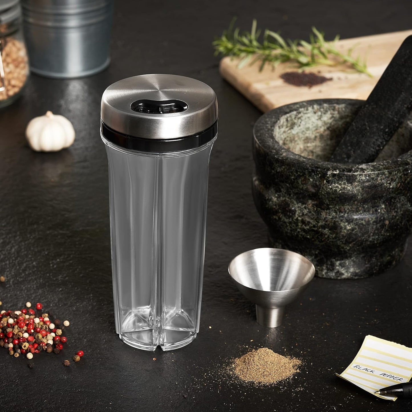 COLE & MASON Stainless Steel Salt and Pepper Funnel - Versatile Small Funnel for Filling Spice Jars and Other Kitchen Essentials - Convenient Funnels for Kitchen Use Filling Bottles - Metal Funnel