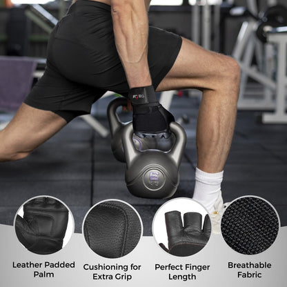 DEFY Padded Weight Lifting Gloves with 13" Long Wrist Wrap Genuine Leather Gym Gloves for Power Lifting, Cross Training, Workout Black