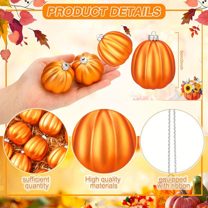 Pinenjoy 24Pcs Orange Pumpkin Hanging Ornament 2 Inch Mini Pumpkin Ball Fall Harvest Decoration for DIY Crafts Thanksgiving Halloween Christmas Tree Autumn Party Table Home Decor
