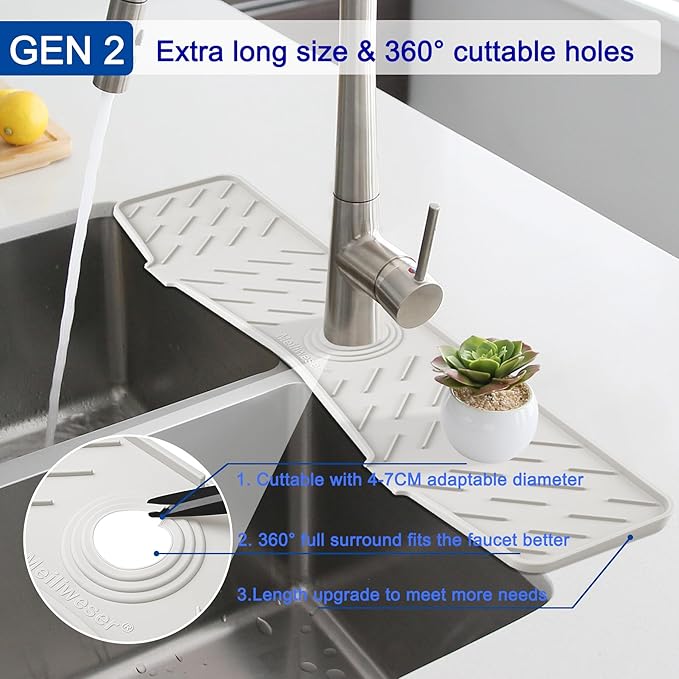 Meiliweser Faucet Mat for Kitchen Sink – 24” x 5.1” Extra-Long Silicone Splash