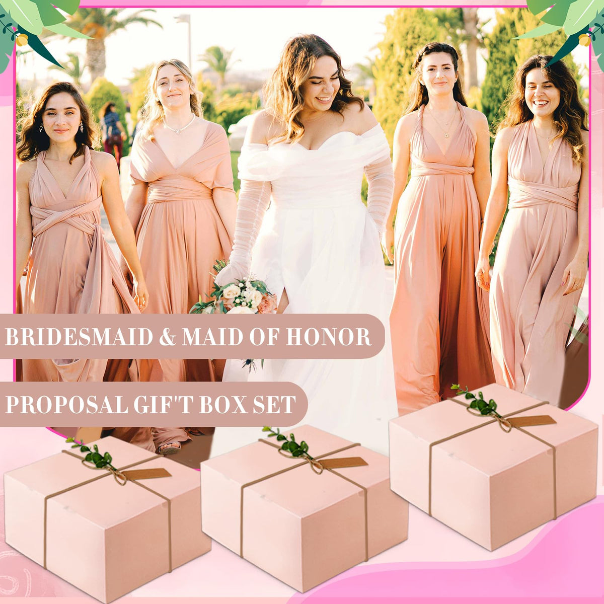 37pcs Bridesmaid Gifts Set Of 3 Pink，Maid of Honor Proposal Box Gift,Scented Candle Salt Ball Makeup Bag Rectangular Hair Clip Bridesmaids Scrunchies Knot Bracelet Bridal Shower Wedding Party