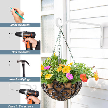 BOLITE Plant Hangers, 10 Inch Hanging Plant Brackets Outdoor Indoor, Wall Hooks for Hummingbird Feeders, Bird Feeders, Planters, Lanterns, Wind Chimes, Home Decor, 2 Pack, White, Gifts for Women Men