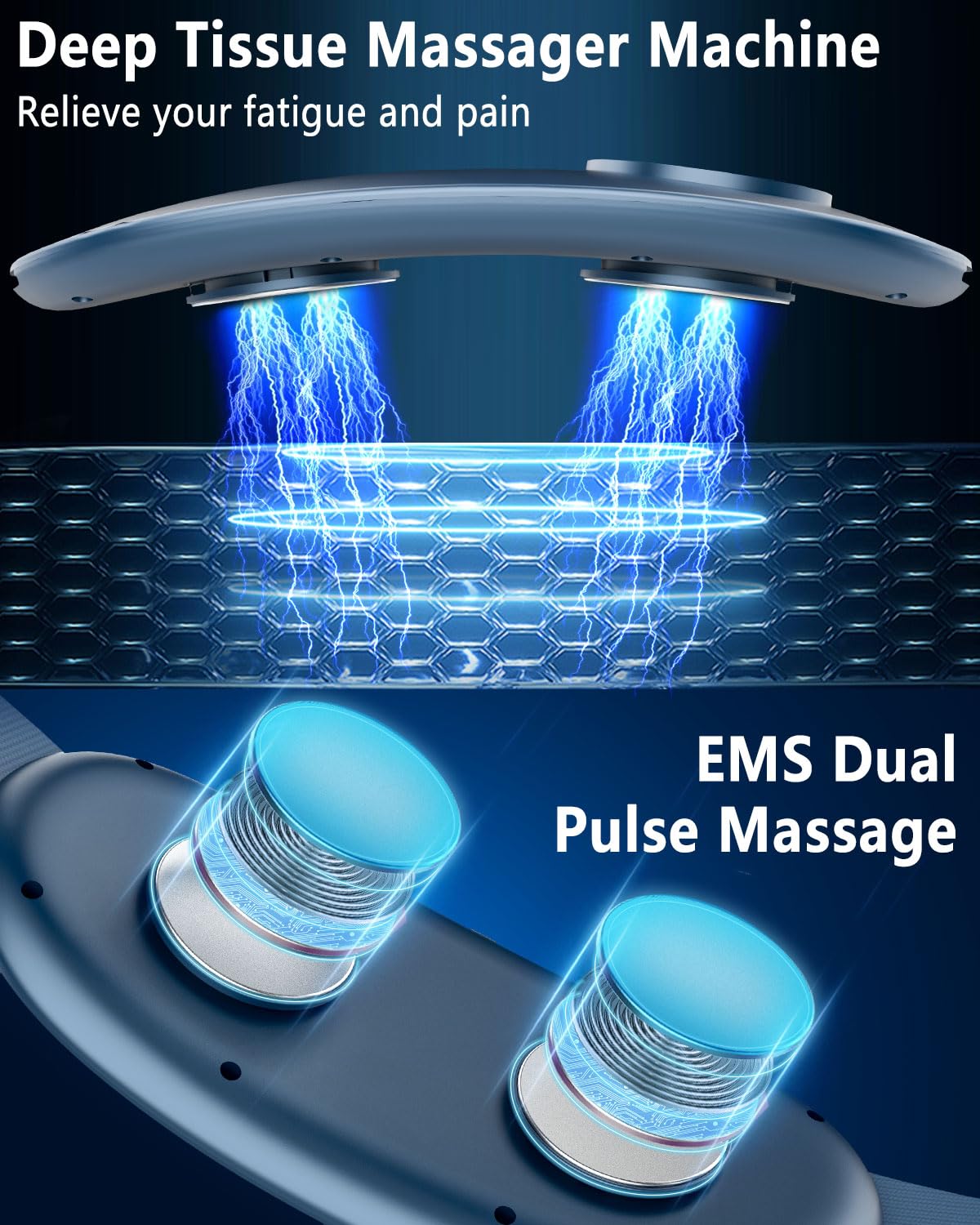 FWV Back Massager with Heat,Portable Cordless Heating Pad for Back Pain Relief Deep Tissue,Heated Lower Massager with 6 Modes&16 Levels,USB Heat Back Massage Tool Blue