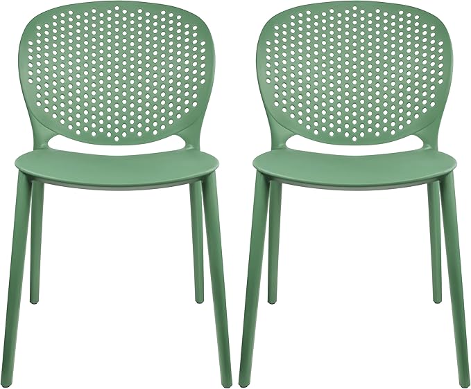 2xhome Set of 2 Patio Dining Chairs | Modern Stackable Outdoor Pool Side Chair | Weather Resistant Plastic for Yard, Porch, Balcony, Kitchen, Green