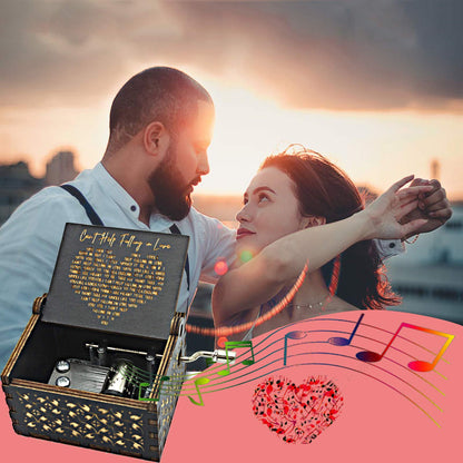 byykit Can't Help Falling in Love Wood Music Box, Antique Engraved Musical Boxes Case for Love One Wooden Music Box - Gifts for Lover, Boyfriend, Girlfriend, Husband, Wife (Black)