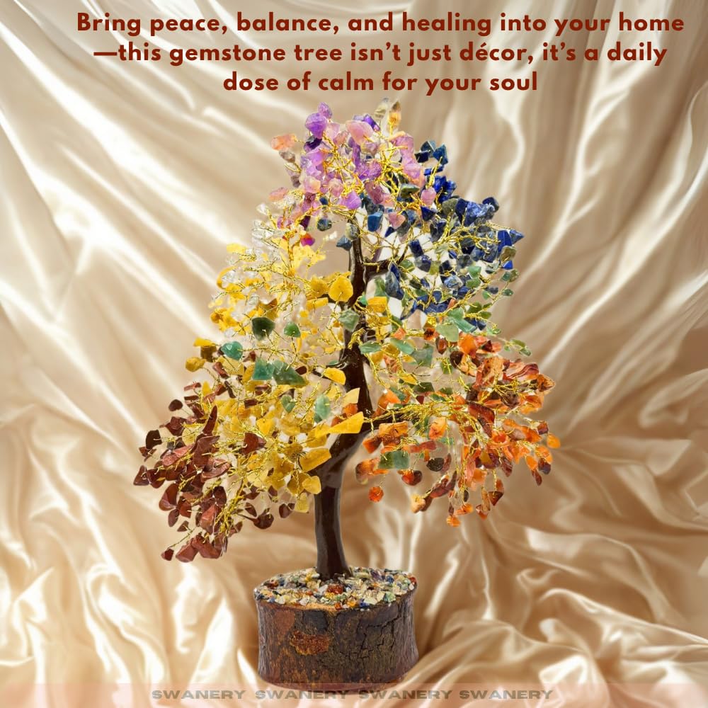 Crystal Tree of Life 7 Chakra Healing Crystal Trees for Home Decor, Office Desk Decor, Living Room Decor, Handmade Bonsai Trees for Positive Energy, Money, Good Luck Birthday Gifts for Women
