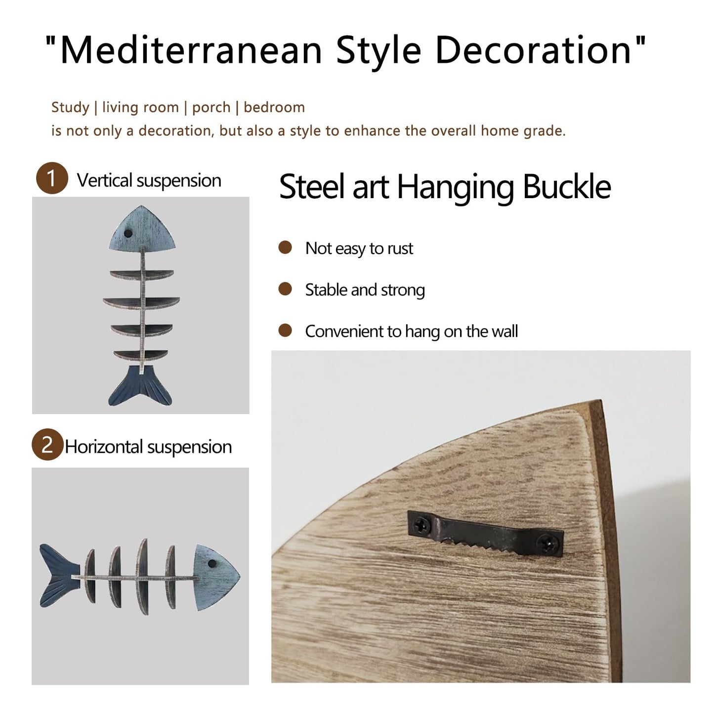 huulmood Wooden Fish Wall Shelf, Wood Fish Beach Decor Display Shelf, Nautical Coastal Style Wall - Mounted Organizer in Bedroom，Living Room，Lake House, Bathroom
