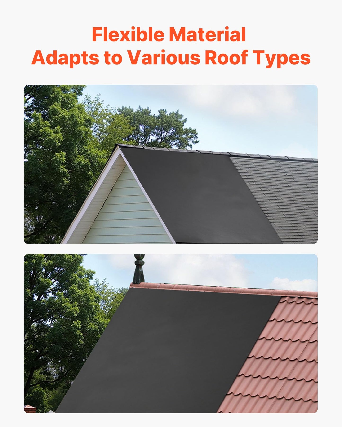 VEVOR Roll Roofing, 10 x 15 ft, 45 mil EPDM Rubber Roofing, Long Lifespan & Weather-Resistant, Withstands Harsh Temperatures, Flexible & Easy Installation, Roof Underlayment for RVs, Roofs, Ponds