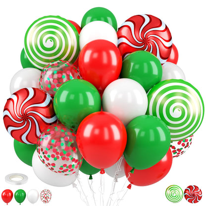 Christmas Balloons,12 Inch Christma Green Red White Balloon,4pcs Foil Candy Balloon for MerryChristma Party Xmas Decorations,Birthday,Baby Shower
