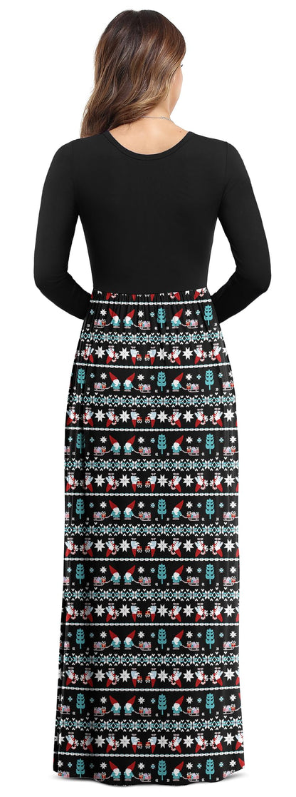 VIISHOW Women's Boutique Long Sleeve Simple Long Dresses with Pockets Loose Plain Casual Maxi Dresses(Christmas Snowman,X-Large)