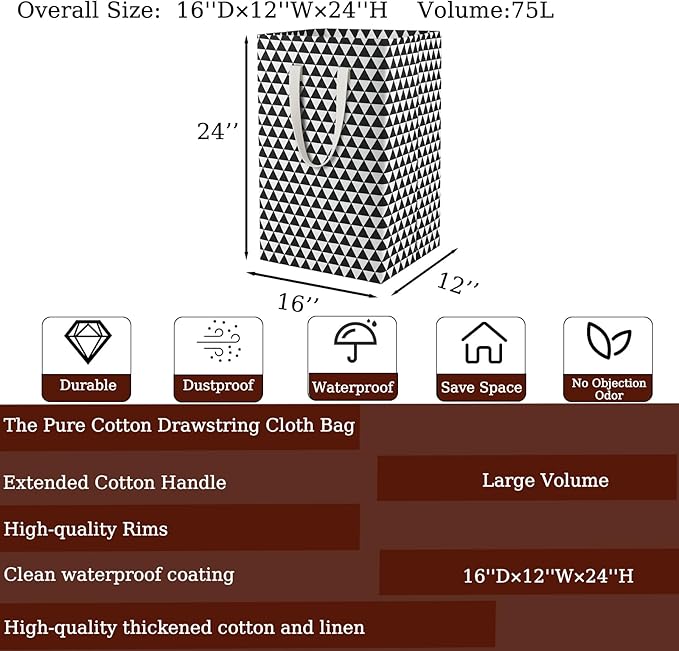 75L Waterproof Laundry Hamper Collapsible Laundry Basket Cotton Handle Laundry