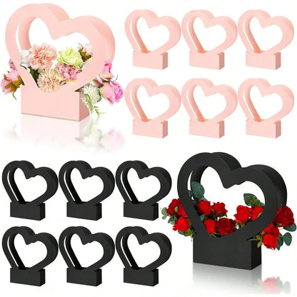 Nikeg Kraft Paper Flower Gift Bags 12Pcs Paper Flower Box for Arrangement Bouquet Gift Bags with Handle Waterproof Packaging Floral Wrap Wedding Birthday Party(Pink)