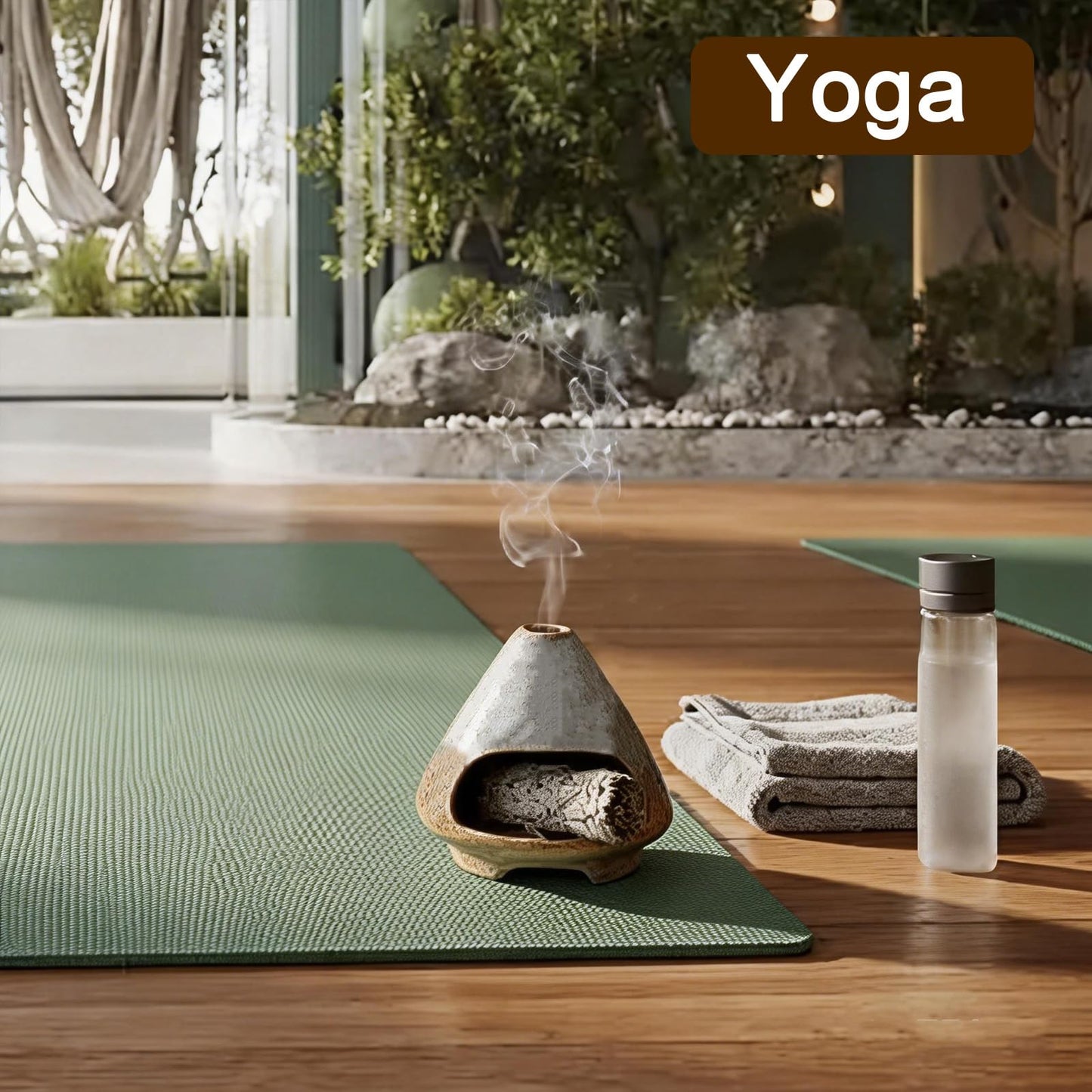 CEREMONY Palo Santo Holder -Mini Ceramic Incense Holder for Palo Santo and Sticks - White Sage Holder for Meditation Decor Ceremony Incense with Glass Gray Collector (Brown-Mount Fuji)
