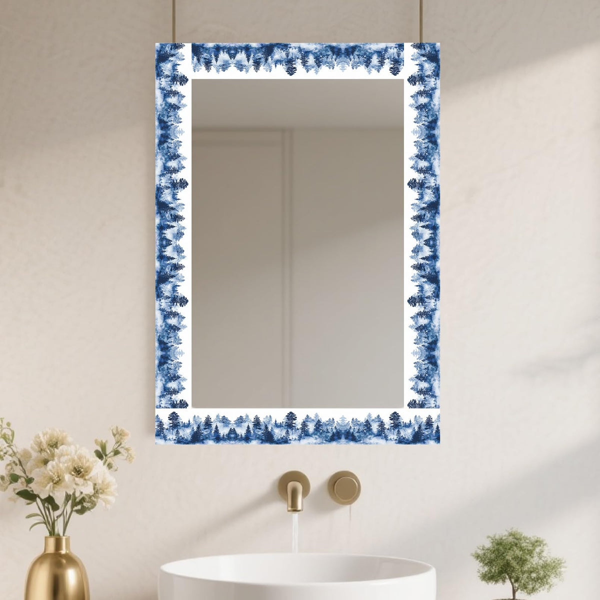 Nuxovilar Peel and Stick PVC Border - 3.94”×16.4 Ft Geometric/Wood/Floral/Christmas Patterns, Easy Apply Home Office Bathroom Decor (Blue Misty Forest Pattern)