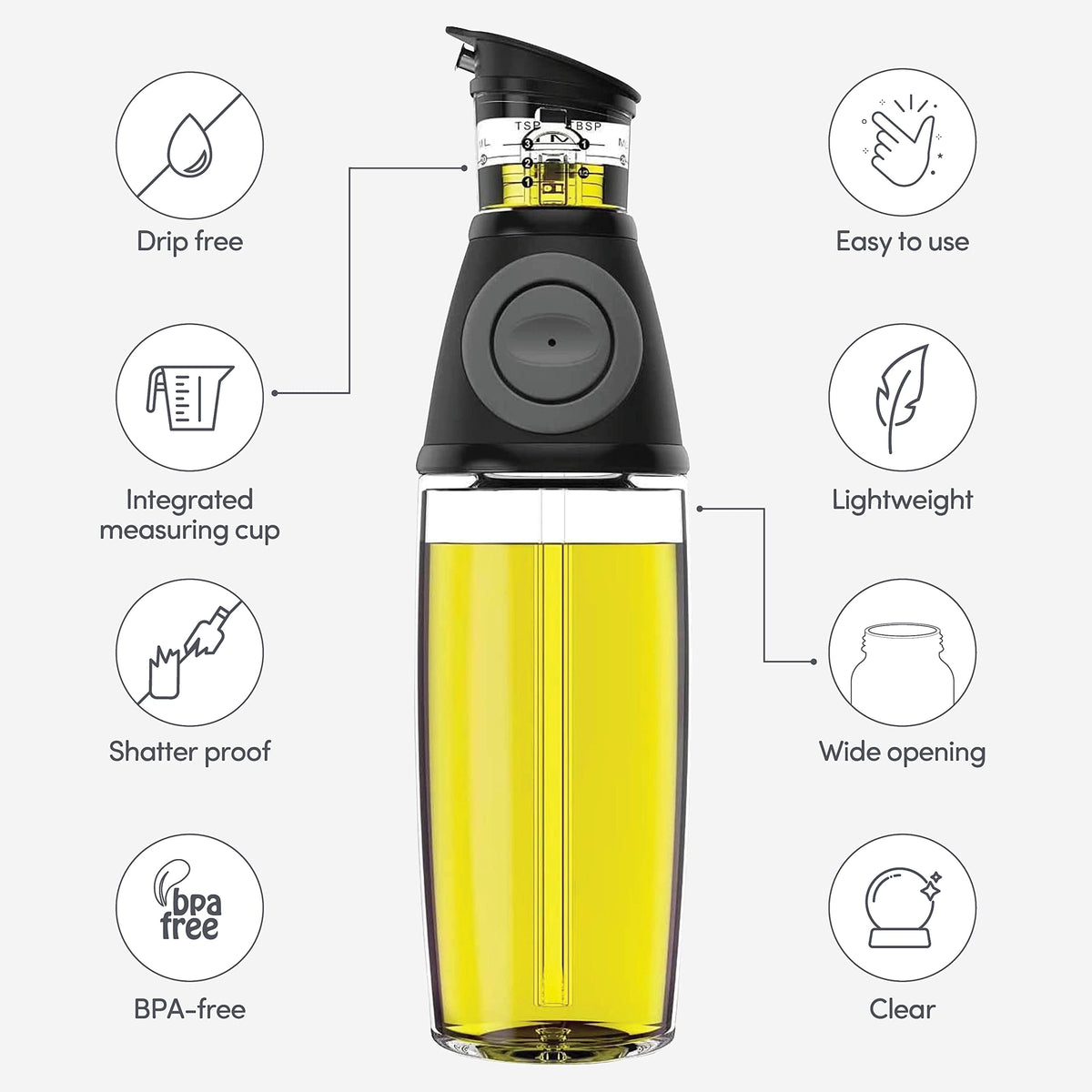 Olive Oil Dispenser Bottle with Pump - Oil Dispenser for Kitchen, Glass Oil and Vinegar Dispenser Set, Measured Cruet for Cooking - Ideal Oil Bottles for Kitchen Gadgets & Gifts, 2 Pack