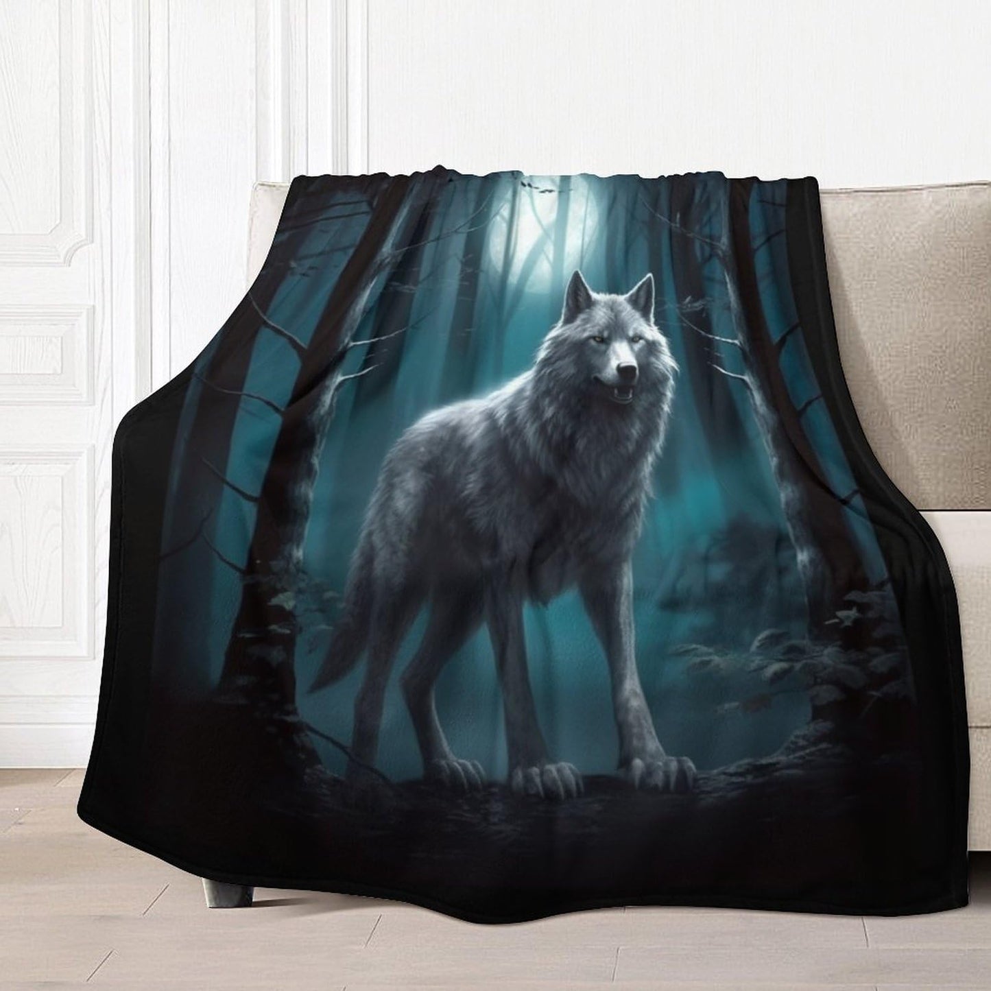 Joyidec Wolf Tree Dark Night Super Soft Winter Comfy Throw Blanket Flannel Fleece Lightweight Blanket for Couch Car Bed 50x60 in