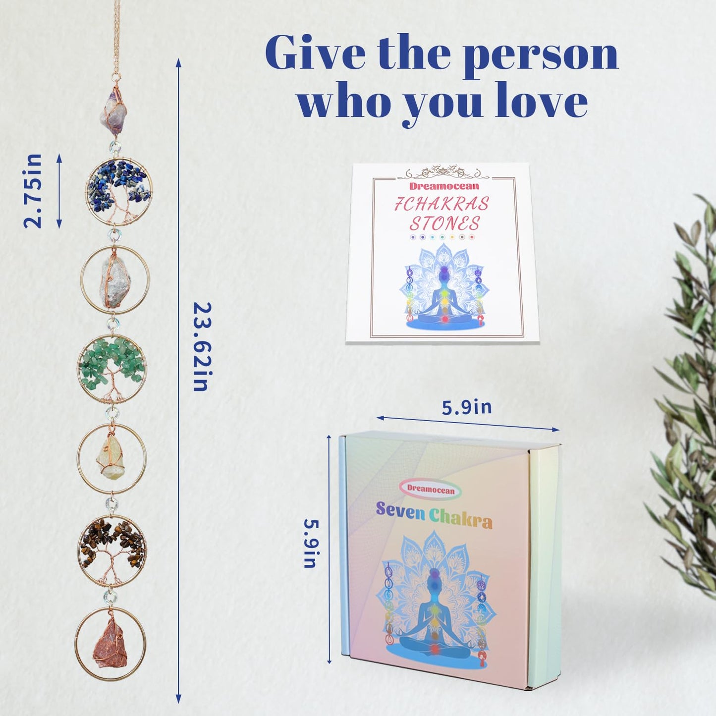 7 Chakra Healing Crystals Hanging Ornament，Handmade Chakra Stones Tree of Life Natrual Gemstones Wall Hanging Ornaments for Home Decor Yoga Meditation(Natural Stones+Tree of Life)