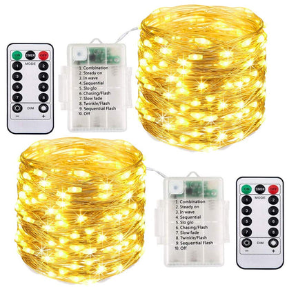 ooklee® [2 Pack Fairy Lights Battery Operated, 10M 100 LED String Lights Waterproof Outdoor/Indoor, 8 Modes with Remote Timer, Twinkle Lighting for Gazebo Party Room Garland Xmas Decor (Warm White)