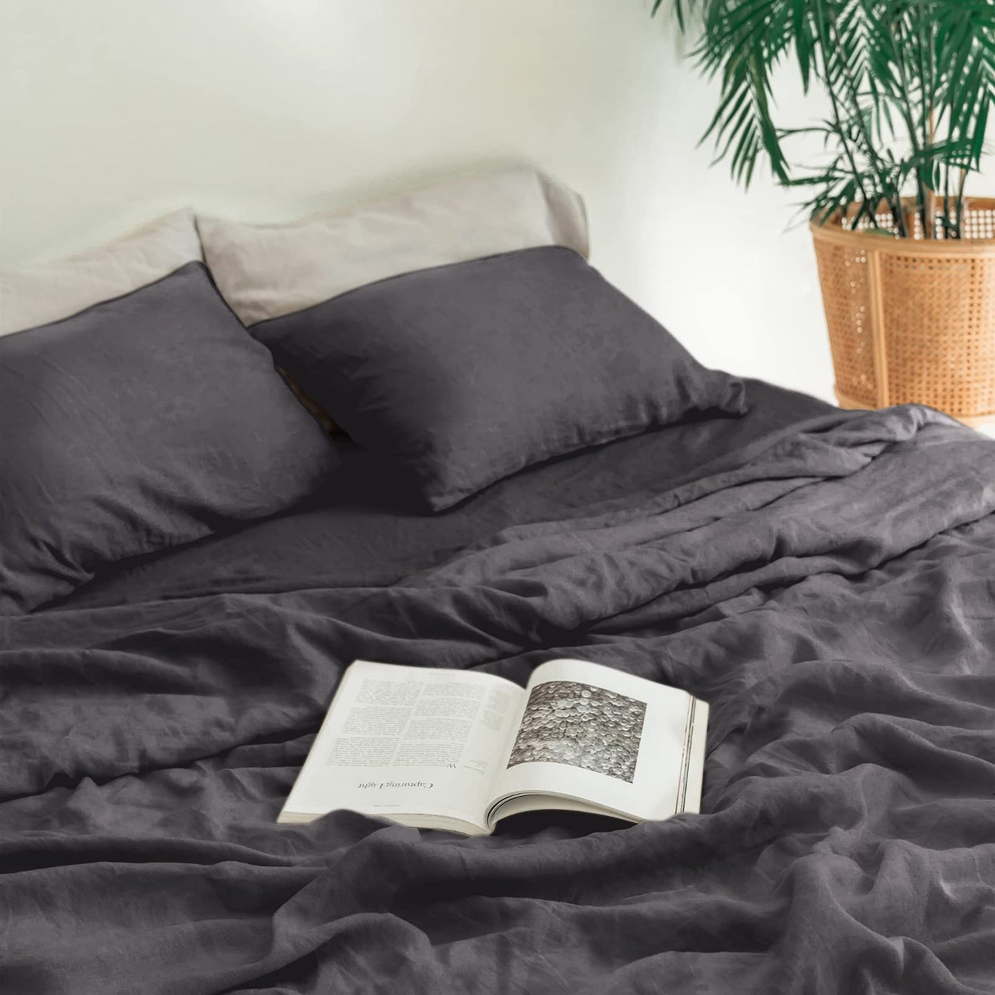Baloo 100% French Linen Duvet Cover for Weighted Blanket (Charcoal - 42"x72" - Throw Size) | Cooling, Soft & Durable | Certified European Flax®