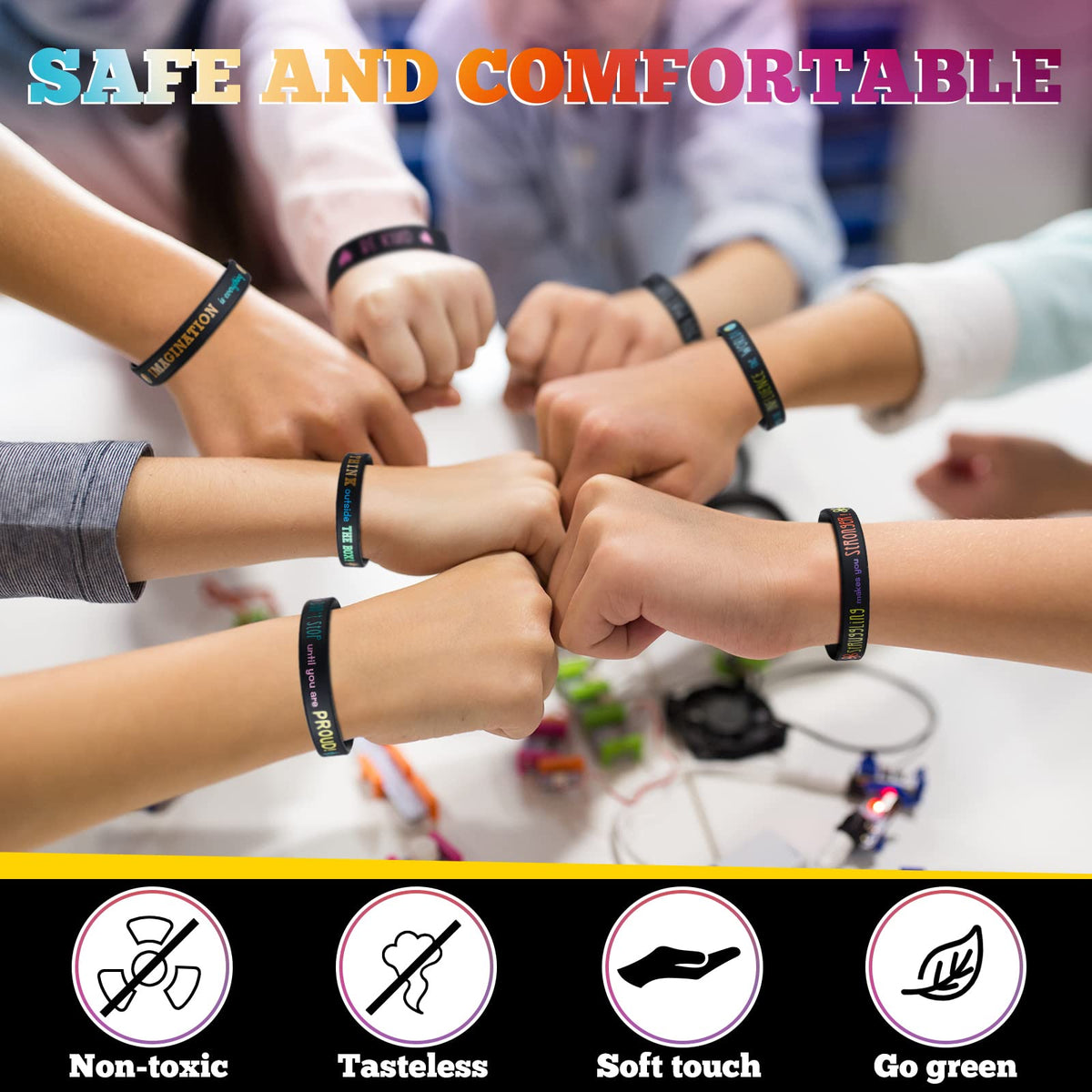 Bucherry 120 Pcs Motivational Silicone Wristbands Bulk Inspirational Rubber Unisex Bracelets with Positive Quotes for Student Teacher Classroom Reward Party Favors School Church Gifts(Black)
