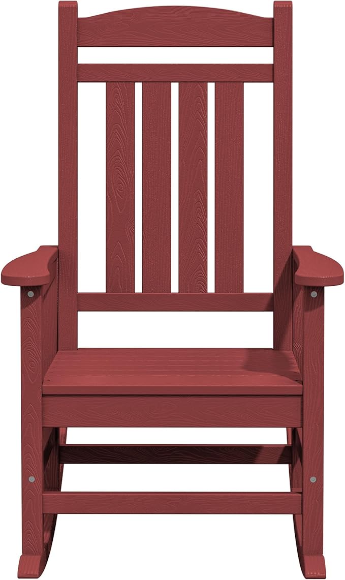 KINGYES Outdoor Rocking Chair Set of 2, High Density Polyethylene Patio Rocking Chairs with 330lbs Support for Adults, Dark Red