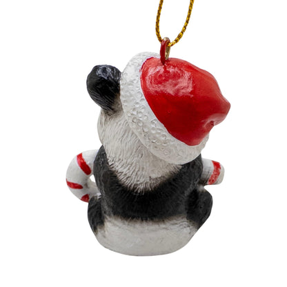 Panda Bear Holding Candy Cane Wearing Santa Hat Christmas Tree Ornament