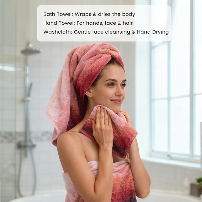 SEMAXE Bathroom Towel Set with Hanging Loop – 8-Piece Yarn Dyed Jacquard Cotton