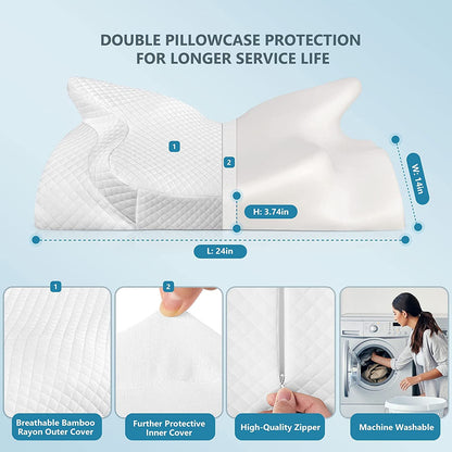 ZAMAT Adjustable Cervical Memory Foam Pillow, Odorless Neck Pillows for Pain Relief, Orthopedic Pillows for Sleeping with Cooling Pillowcase, Ergonomic Support Pillow for Stomach, Back, Side Sleeper