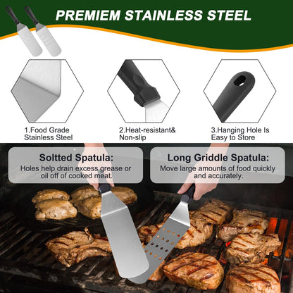 22PCS Griddle Accessories for Blackstone, Flat Top Grill Accessories for Camp Chef, Griddle Spatula Set with Metal Spatula, Enlarged Spatulas, Basting Cover, Scraper for Outdoor Barbecue