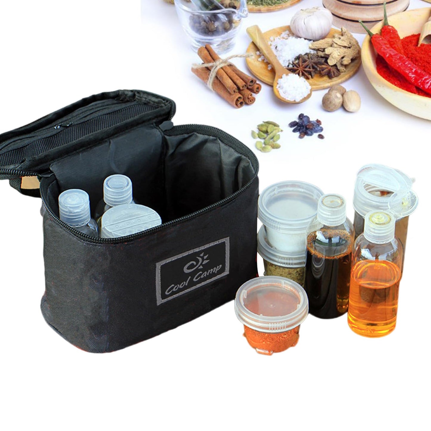 Joyeee Travel Spice Bottle Kit, Camping Portable Compact Sauce Containers with 9 Seasoning Bottles Jar for Salt Sugar Dry Herb Spice, Great for Home or Outdoor Use